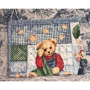 Bundle of 2 VINTAGE RARE Blue Jean Blankie Bear and Sailing bears panel quilt Pr
